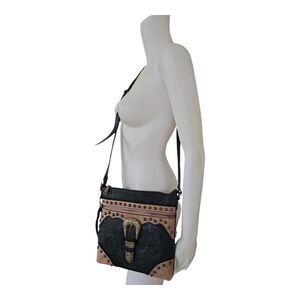 Rein & Bridle Studded Buckle Crossbody Embossed Faux Leather Bag NWT